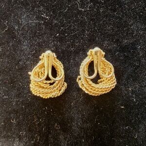 Vintage Napier Gold-Tone Rope Knot Clip-On Earrings